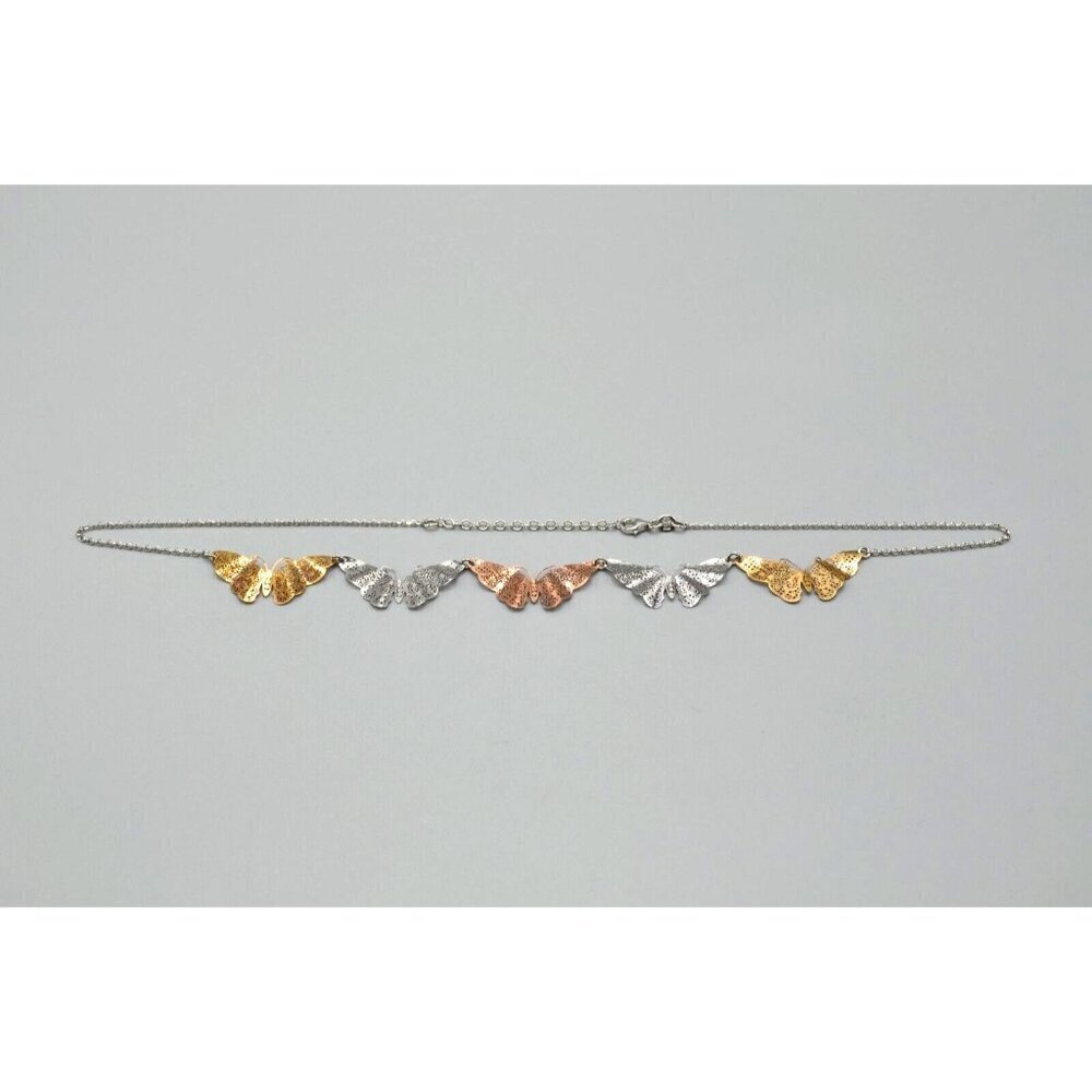 Butterfly Filigree Necklace Sterling Silver Italy 925 Mini Bib Gold Copper Tones